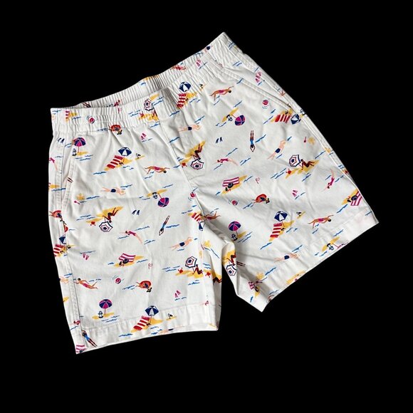 Lands' End Pants - Womens White Shorts Lands End Mid Rise Swim Novelty Summer Pull On Elastic Sz 4